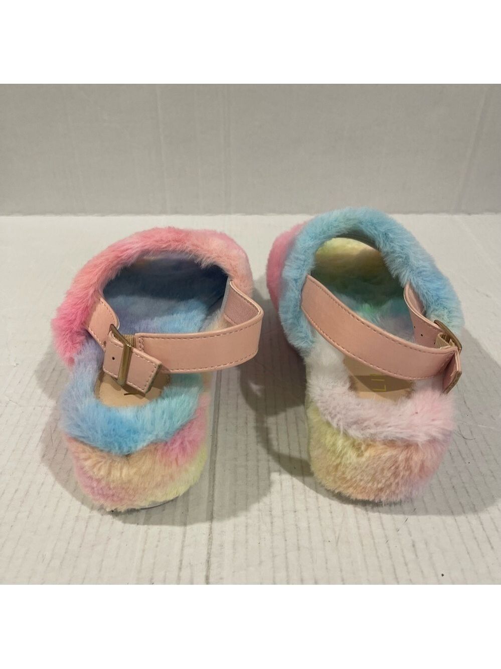 Women’s Liliana Tie Dye Open Toe Fuzzy Slingback Platform Sandals Size 9 US! - Picture 5 of 8